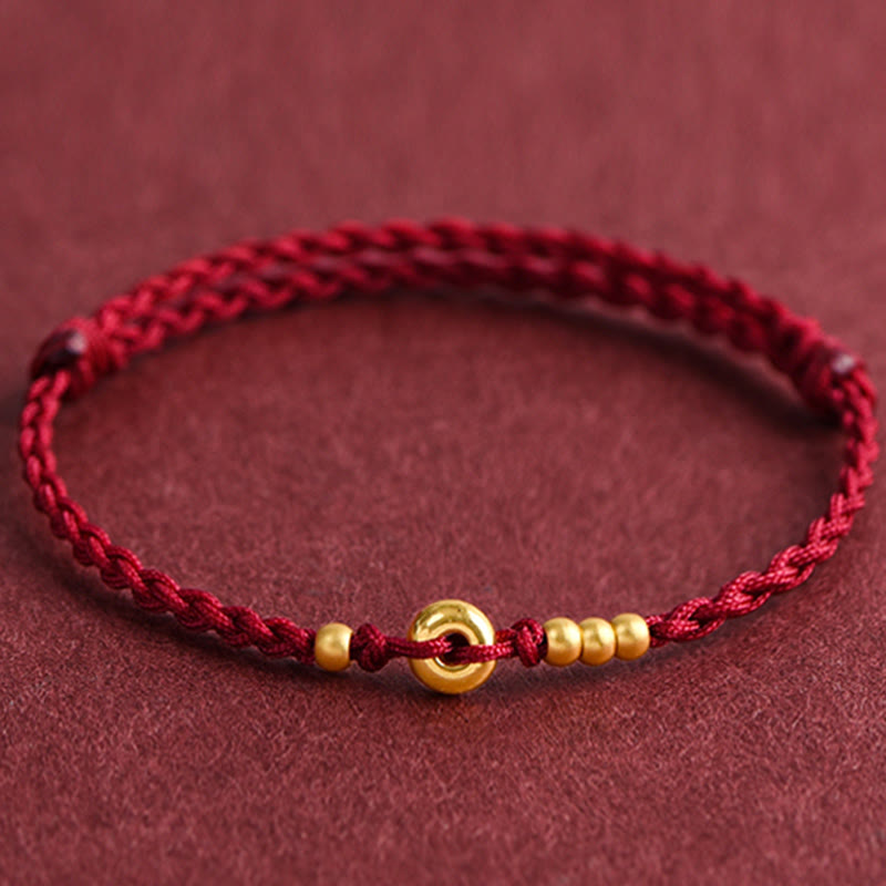 999 Gold Small Peace Buckle Design Handmade Luck Braided Rope Bracelet Anklet