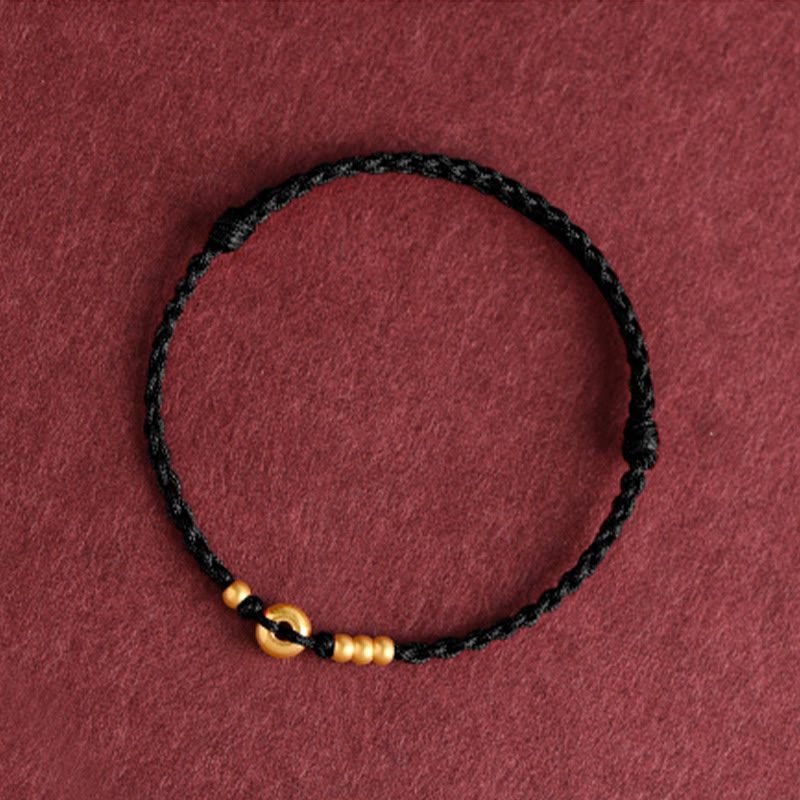 999 Gold Small Peace Buckle Design Handmade Luck Braided Rope Bracelet Anklet