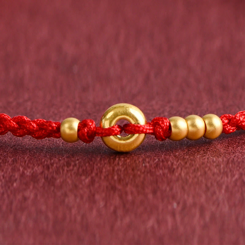 999 Gold Small Peace Buckle Design Handmade Luck Braided Rope Bracelet Anklet