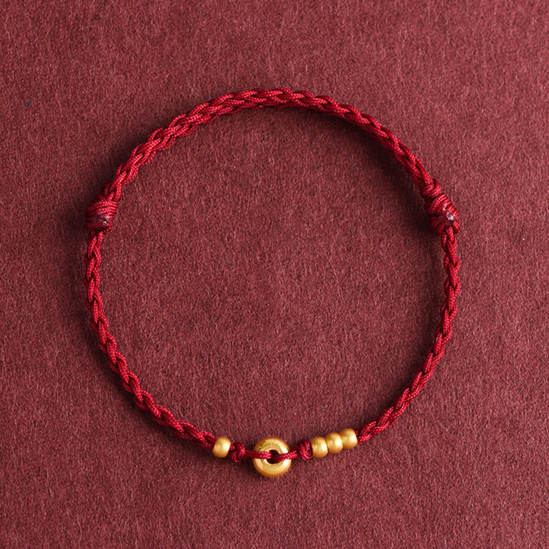 999 Gold Small Peace Buckle Design Handmade Luck Braided Rope Bracelet Anklet