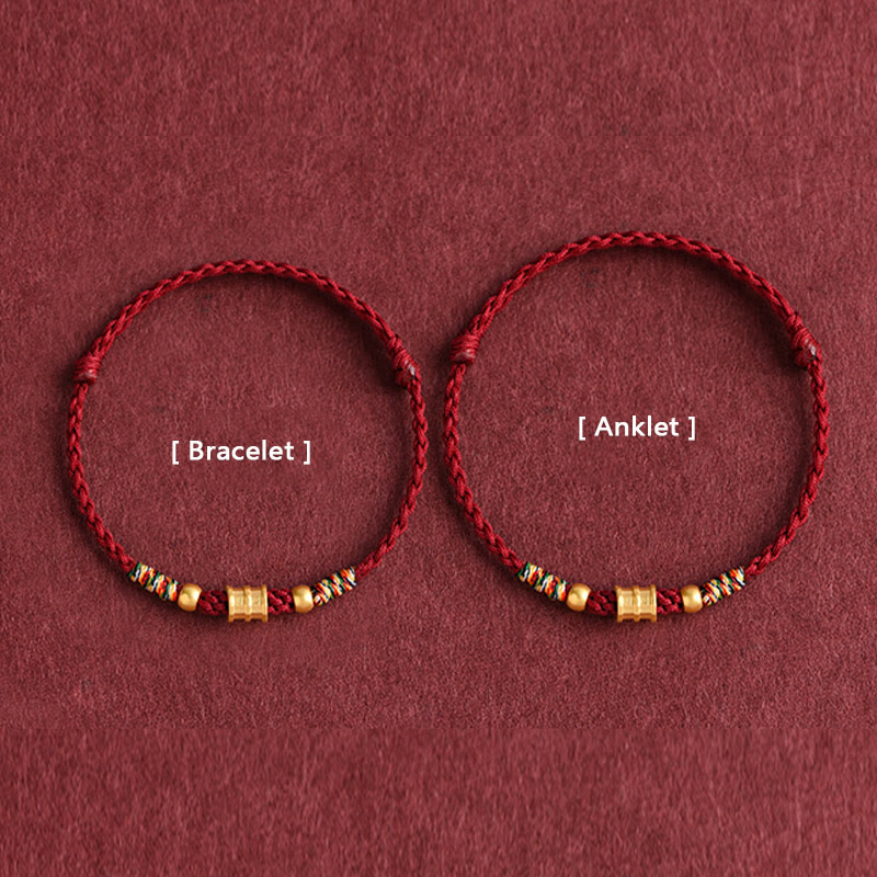 999 Gold Small Bucket Shape Design Handmade Luck Braided Rope Bracelet Anklet