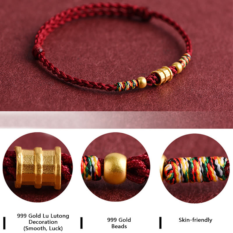 999 Gold Small Bucket Shape Design Handmade Luck Braided Rope Bracelet Anklet
