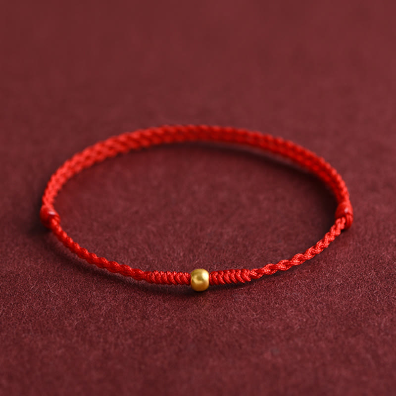 Handmade 24K Gold Mini Bead Braided Red String Bracelet Anklet