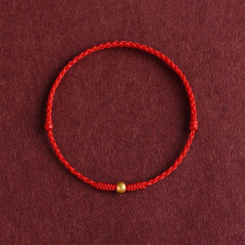 Handmade 24K Gold Mini Bead Braided Red String Bracelet Anklet