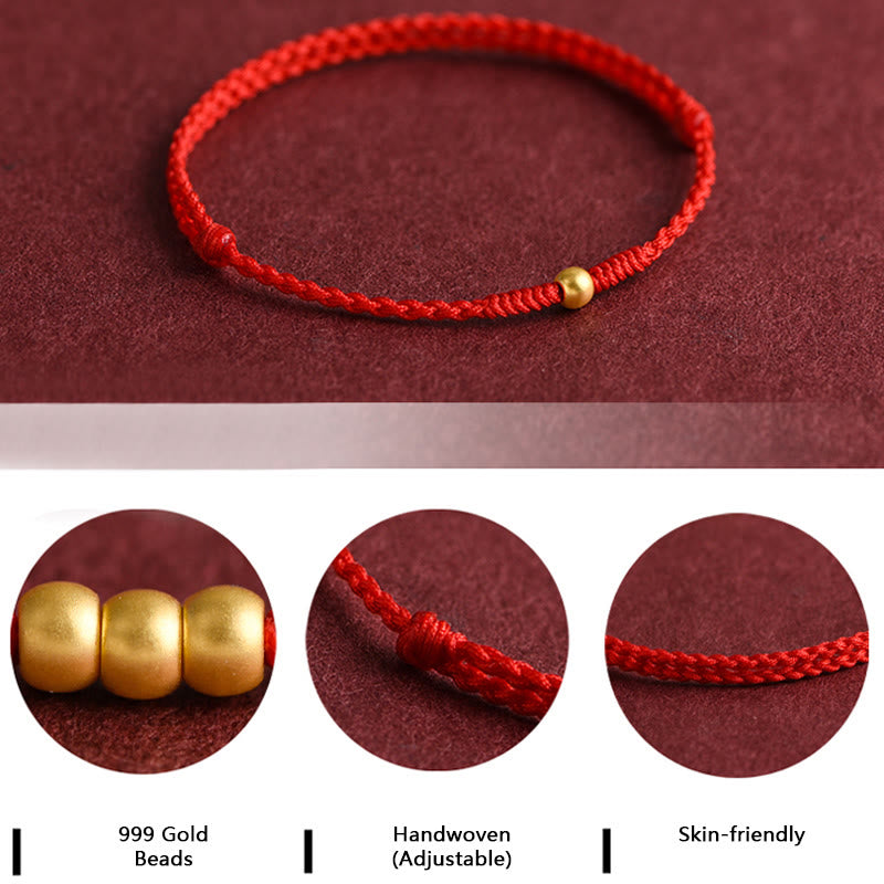 Handmade 24K Gold Mini Bead Braided Red String Bracelet Anklet