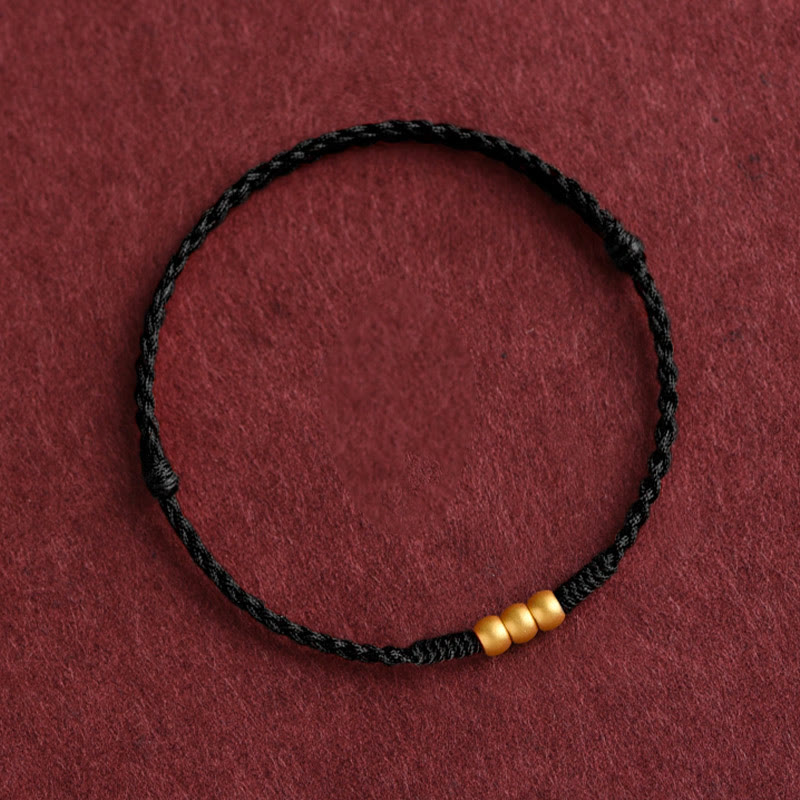 Handmade 24K Gold Mini Bead Braided Red String Bracelet Anklet