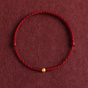 Handmade 24K Gold Mini Bead Braided Red String Bracelet Anklet