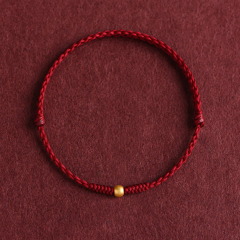 Handmade 24K Gold Mini Bead Braided Red String Bracelet Anklet