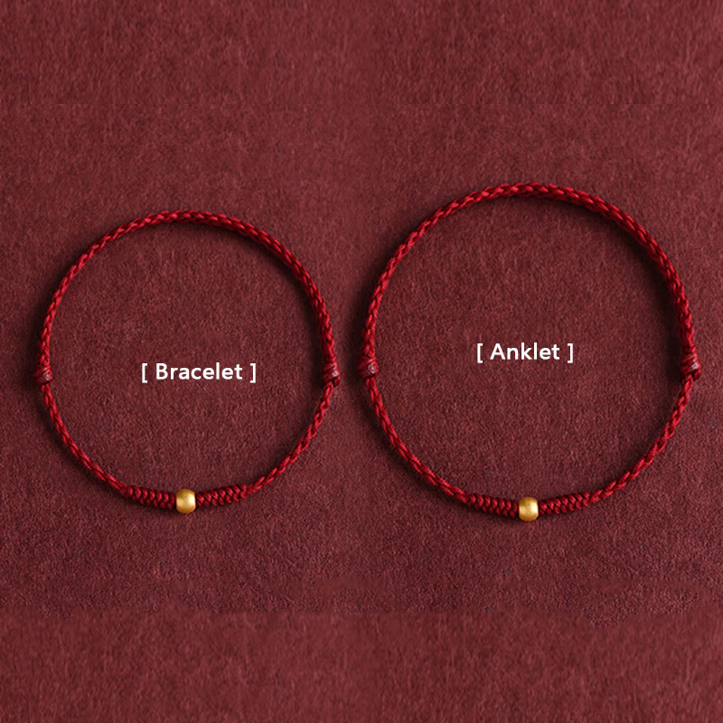 Handmade 24K Gold Mini Bead Braided Red String Bracelet Anklet