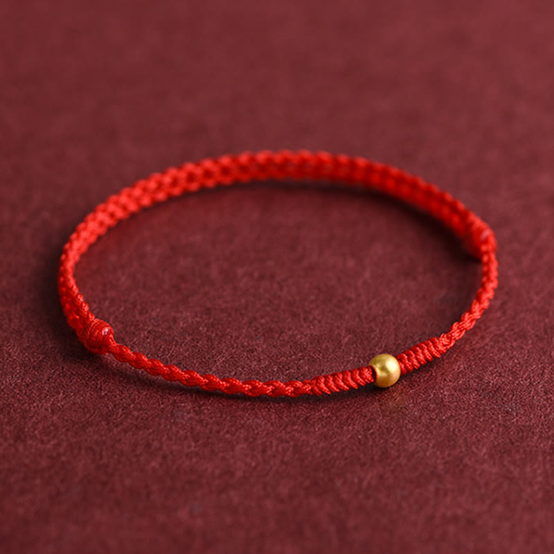Handmade 24K Gold Mini Bead Braided Red String Bracelet Anklet