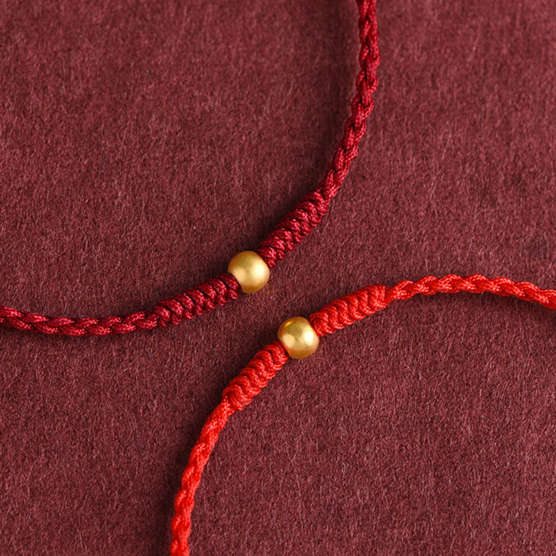 Handmade 24K Gold Mini Bead Braided Red String Bracelet Anklet