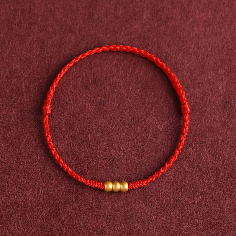 999 Gold Mini Three Beads Design Handmade Luck Rope Bracelet Anklet