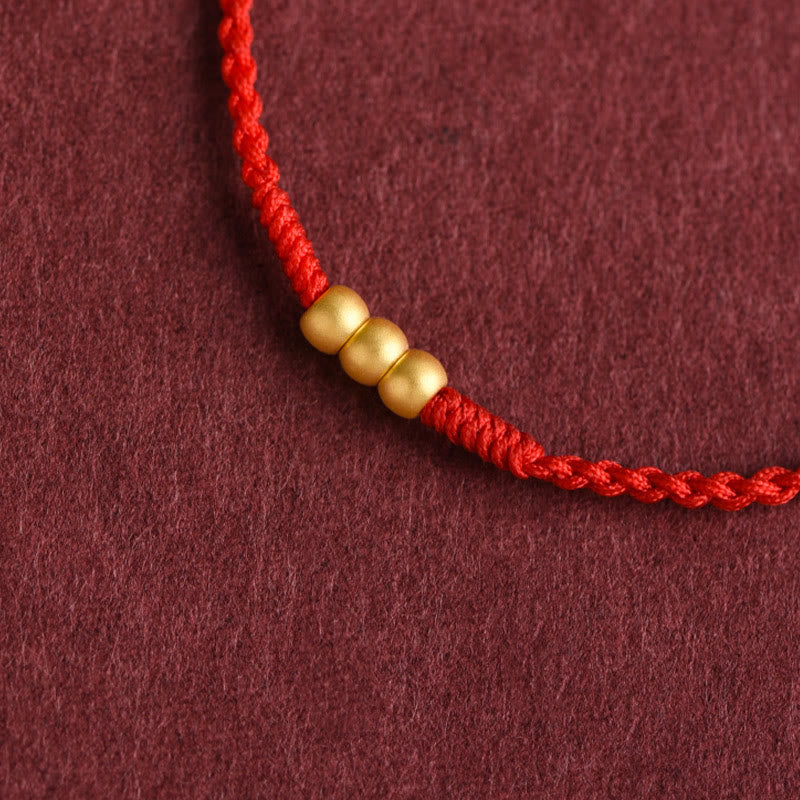 999 Gold Mini Three Beads Design Handmade Luck Rope Bracelet Anklet