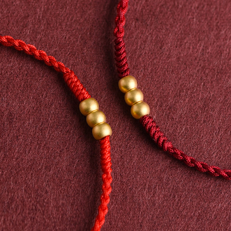 999 Gold Mini Three Beads Design Handmade Luck Rope Bracelet Anklet
