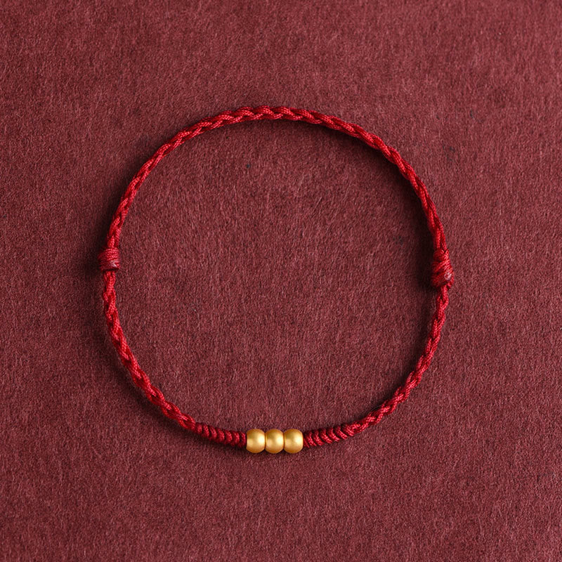 999 Gold Mini Three Beads Design Handmade Luck Rope Bracelet Anklet