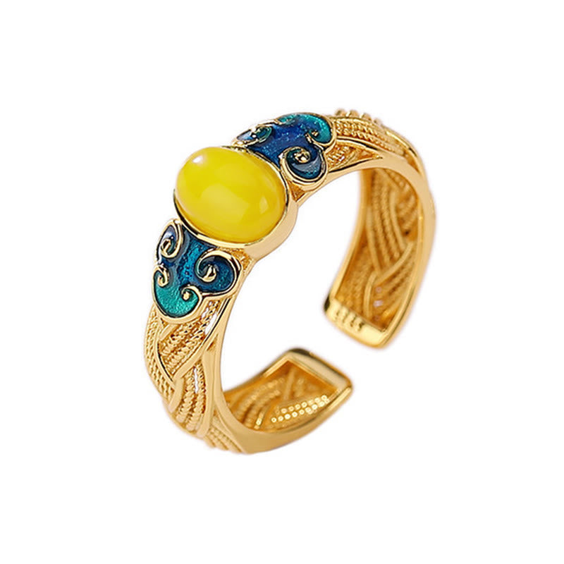Amber Copper Auspicious Clouds Focus Adjustable Ring