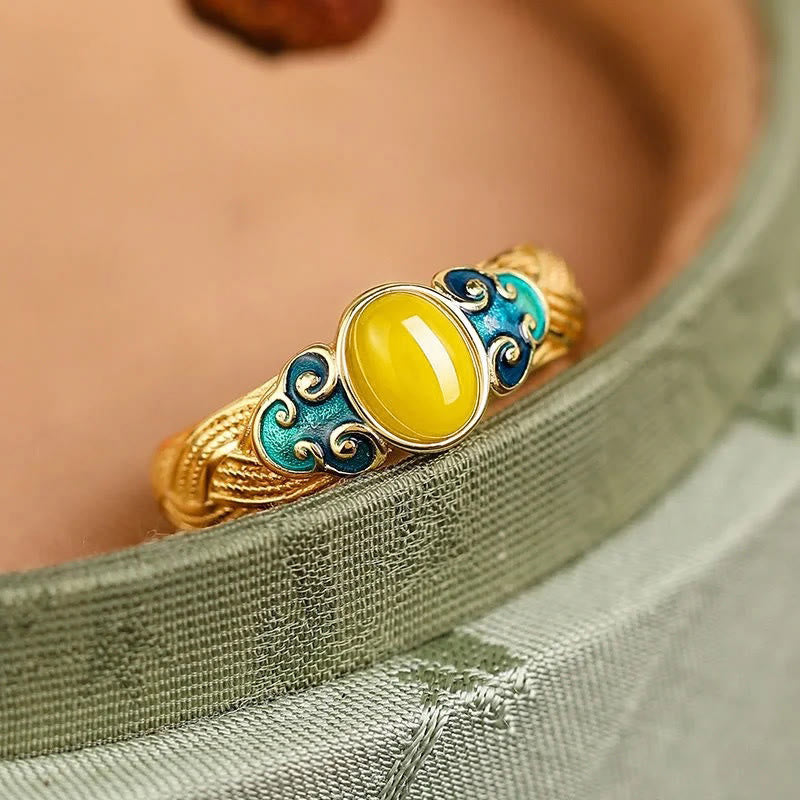 Amber Copper Auspicious Clouds Focus Adjustable Ring
