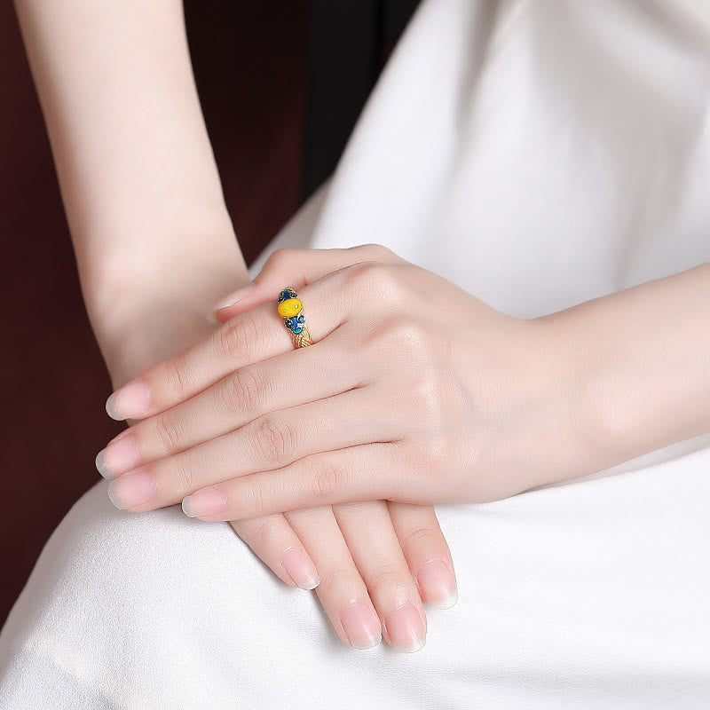 Amber Copper Auspicious Clouds Focus Adjustable Ring