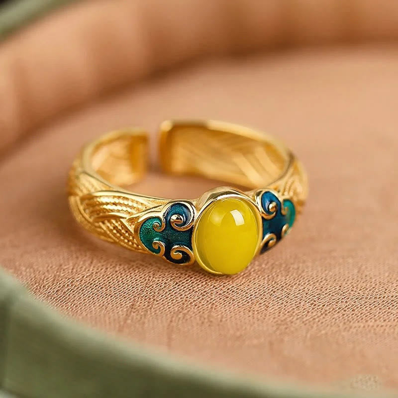 Amber Copper Auspicious Clouds Focus Adjustable Ring