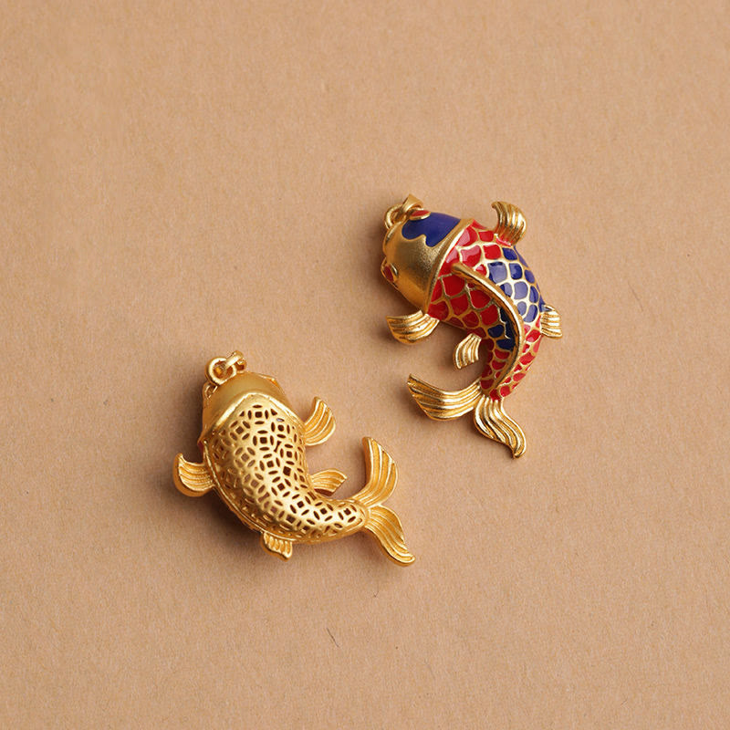 Vibrant Koi Fish and Hollow Ritual Bell Colorful Keychain Pendant