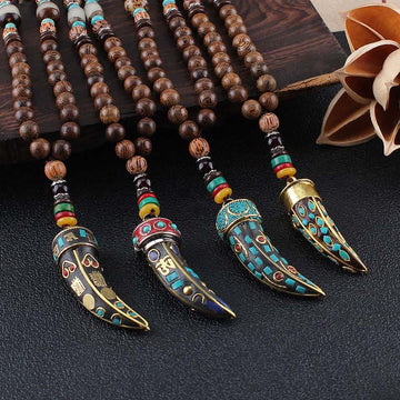 Tibet Wenge Wood Om Mani Padme Hum OM Symbol Mantra Horn Pattern Protection Necklace Pendant