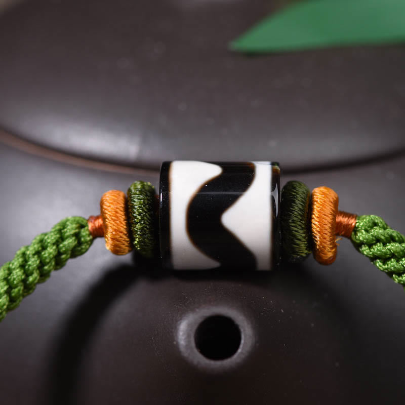 Handmade Tibetan Agate Dzi Bead Braided Green Rope Bracelet