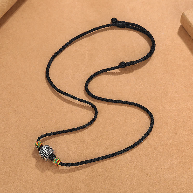 Tibet Om Mani Padme Hum Swastika PiXiu Copper Wisdom Rope Necklace Pendant