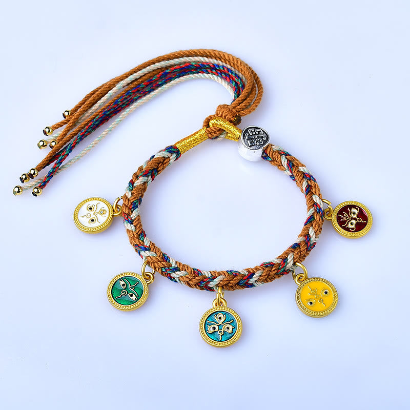 Handmade Tibetan Multicolored Red String Five God of Wealth Adjustable Bracelet