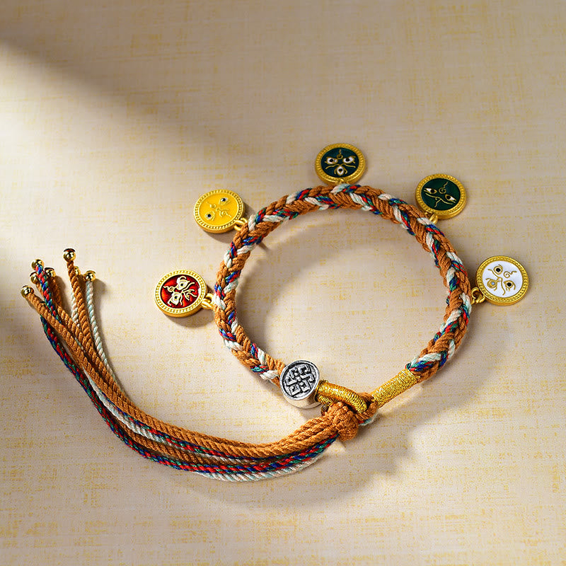 Handmade Tibetan Multicolored Red String Five God of Wealth Adjustable Bracelet