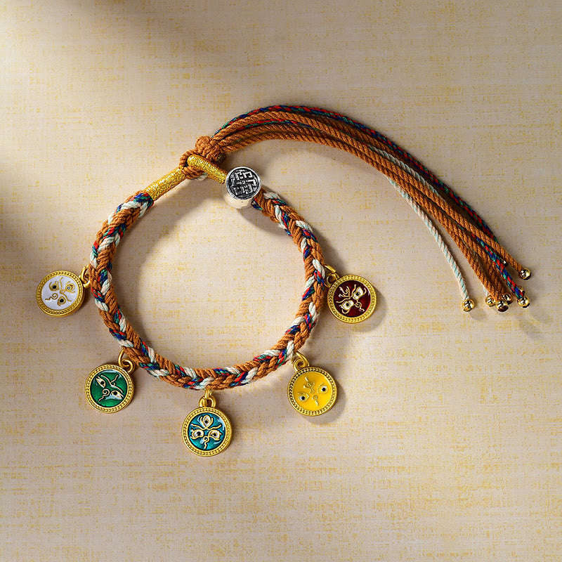 Handmade Tibetan Multicolored Red String Five God of Wealth Adjustable Bracelet