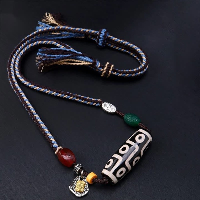 Tibetan Nine-eye Dzi Bead Protection Braided Rope Necklace Pendant