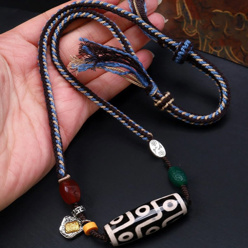 Tibetan Nine-eye Dzi Bead Protection Braided Rope Necklace Pendant