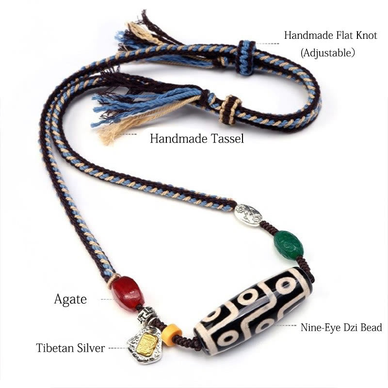 Tibetan Nine-eye Dzi Bead Protection Braided Rope Necklace Pendant