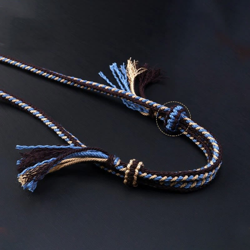 Tibetan Nine-eye Dzi Bead Protection Braided Rope Necklace Pendant