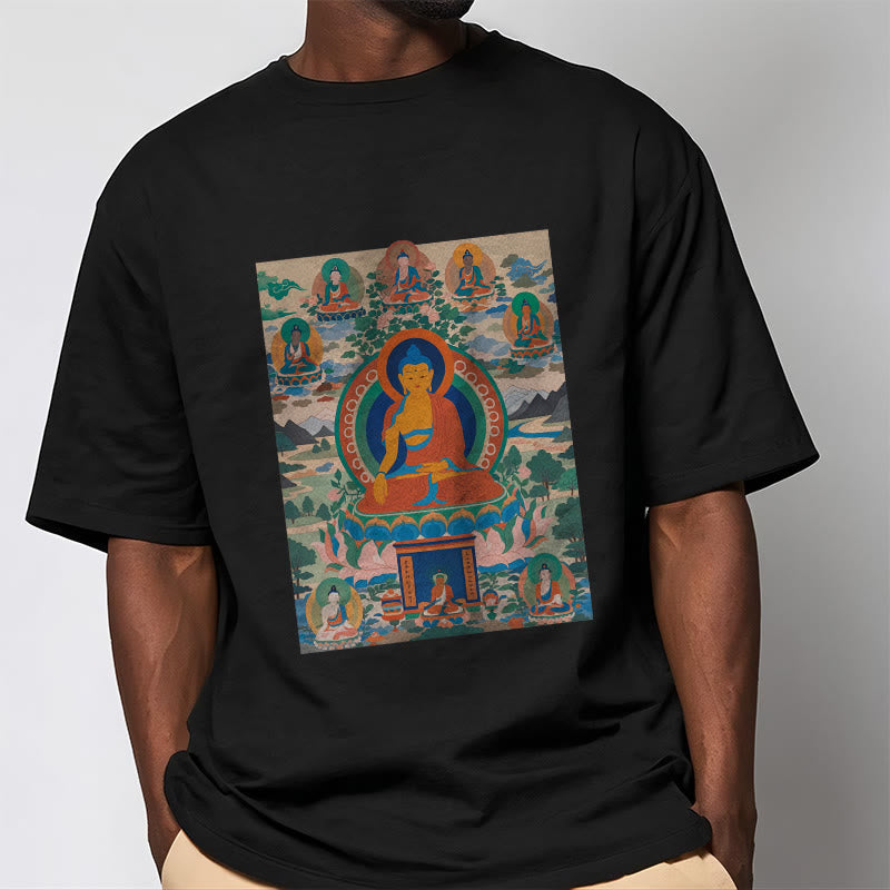 Cotton Crew Neck Medicine Buddha Sutra Sacred Art Tee