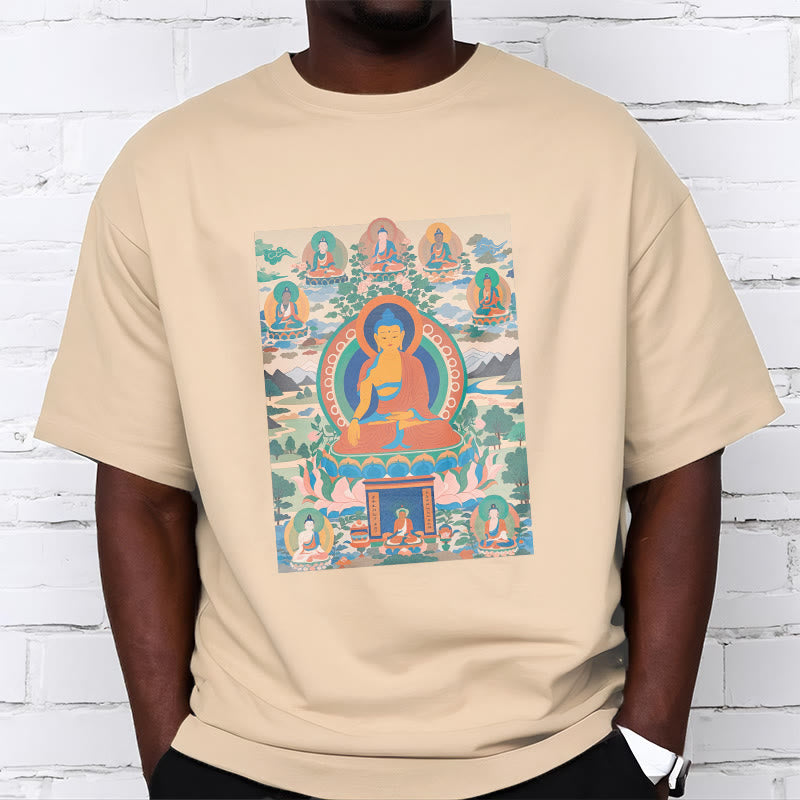 Cotton Crew Neck Medicine Buddha Sutra Sacred Art Tee