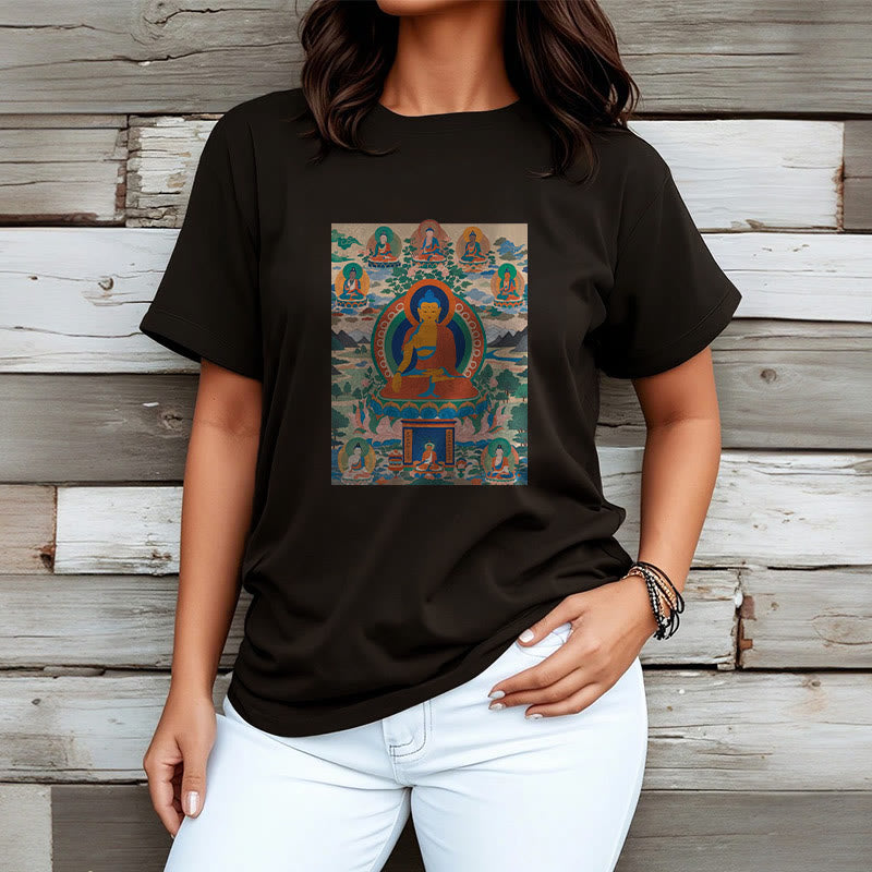 Cotton Crew Neck Medicine Buddha Sutra Sacred Art Tee