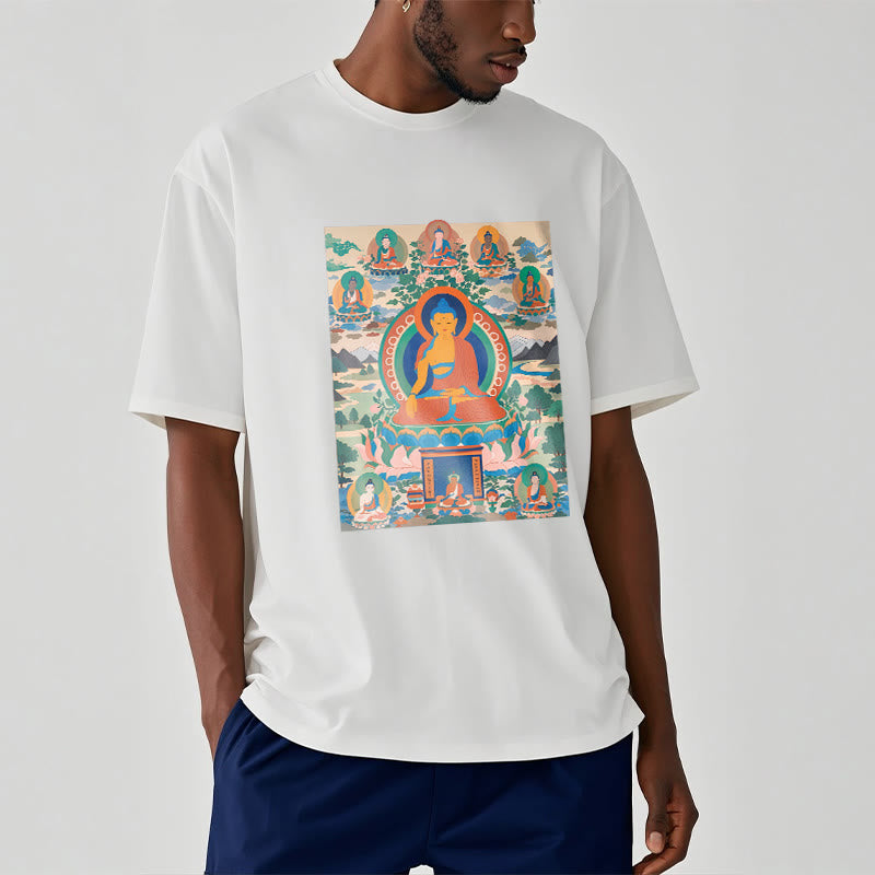 Cotton Crew Neck Medicine Buddha Sutra Sacred Art Tee