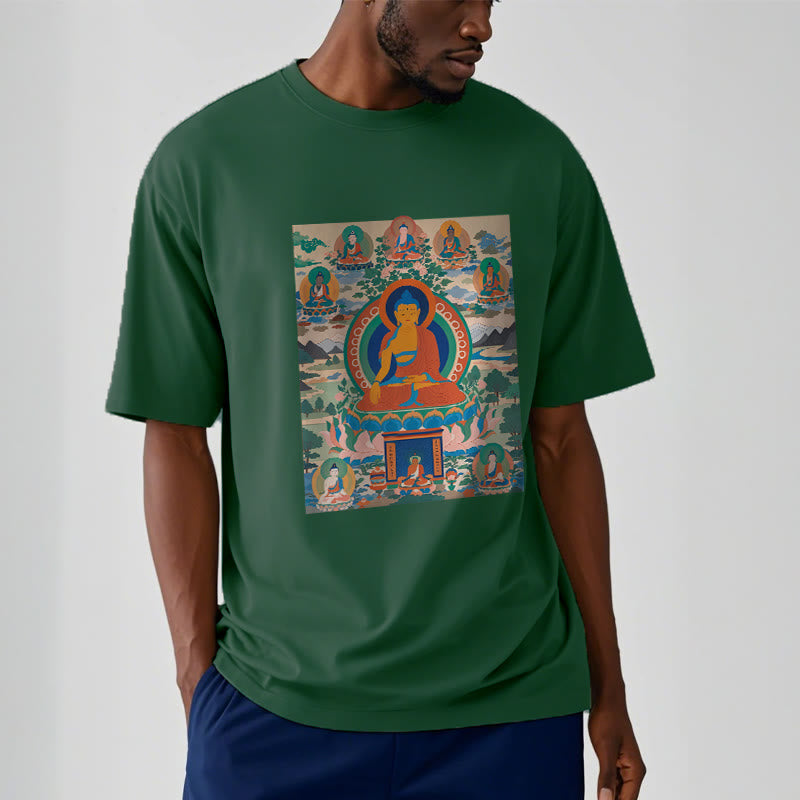 Cotton Crew Neck Medicine Buddha Sutra Sacred Art Tee