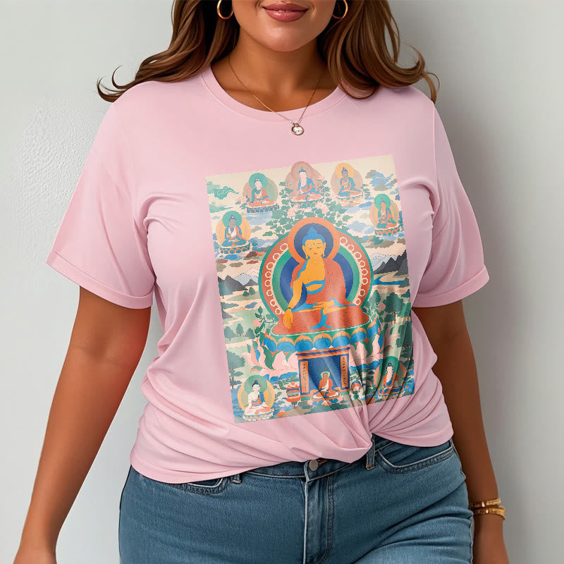 Cotton Crew Neck Medicine Buddha Sutra Sacred Art Tee