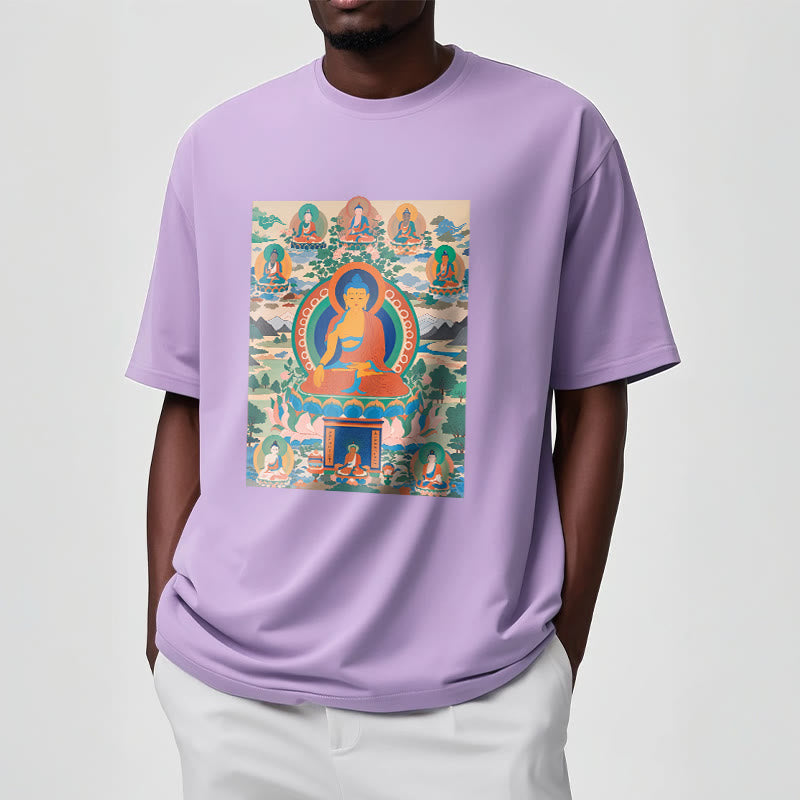 Cotton Crew Neck Medicine Buddha Sutra Sacred Art Tee