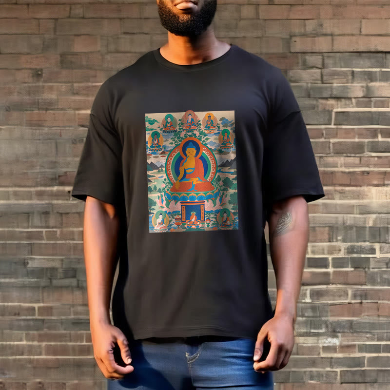 Cotton Crew Neck Medicine Buddha Sutra Sacred Art Tee