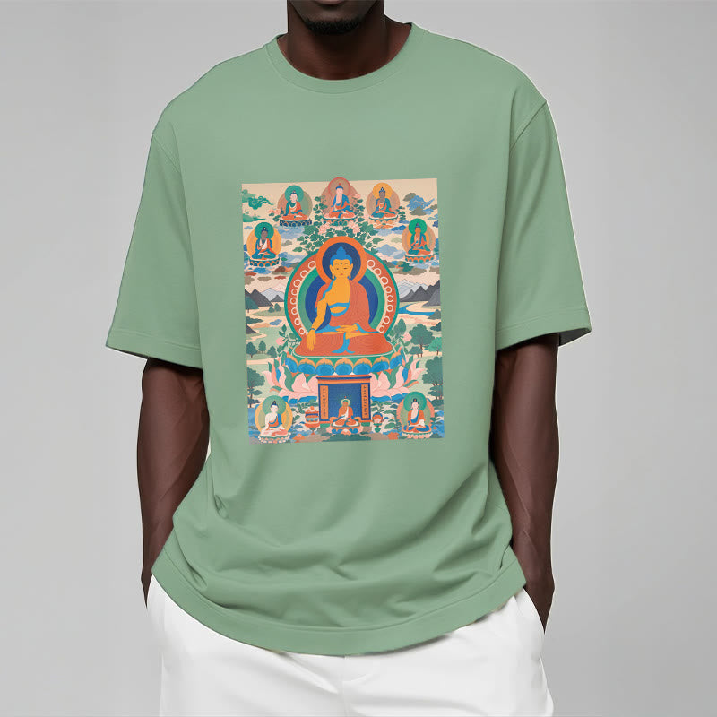 Cotton Crew Neck Medicine Buddha Sutra Sacred Art Tee