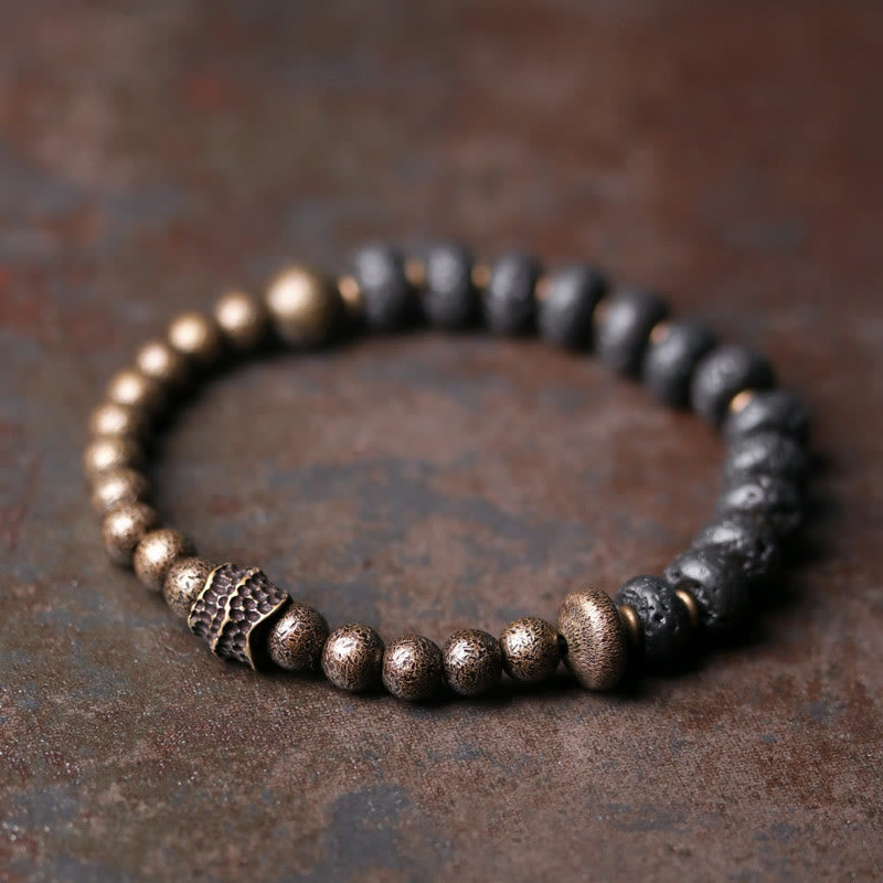 Lava Stone and Copper Brass Beaded Grounding Bracelet
