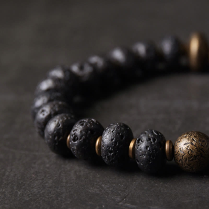 Lava Stone and Copper Brass Beaded Grounding Bracelet