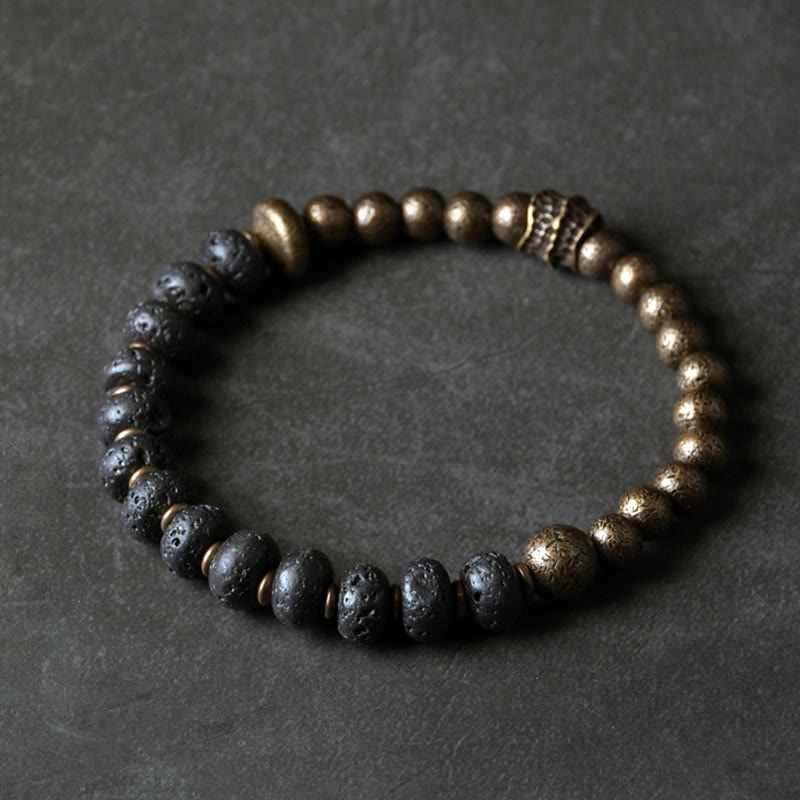 Lava Stone and Copper Brass Beaded Grounding Bracelet