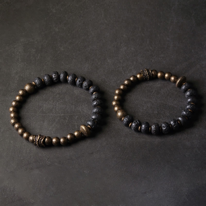 Lava Stone and Copper Brass Beaded Grounding Bracelet