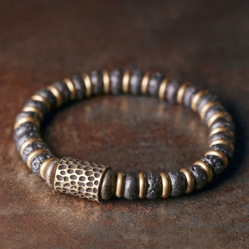 Vintage Lava Rock Beads Calm Copper Bracelet