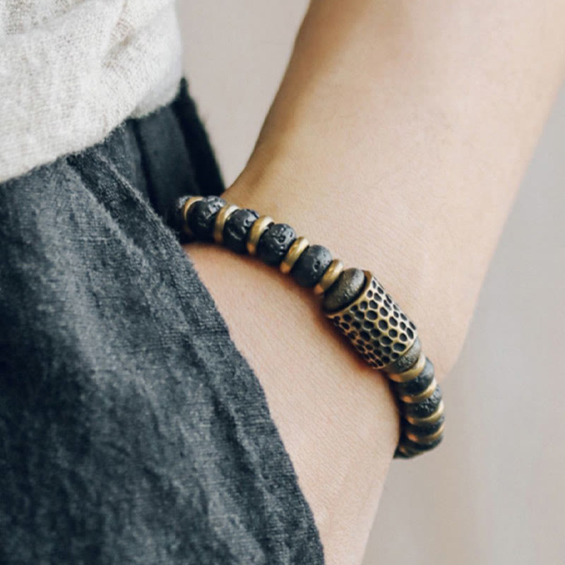 Vintage Lava Rock Beads Calm Copper Bracelet