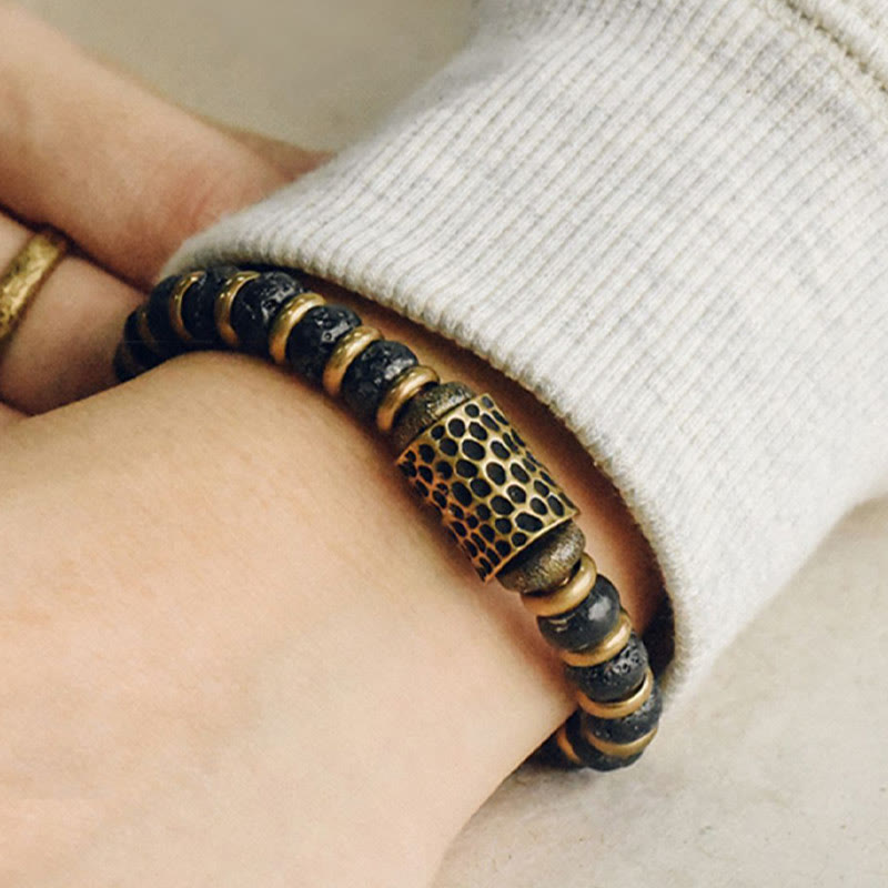 Vintage Lava Rock Beads Calm Copper Bracelet